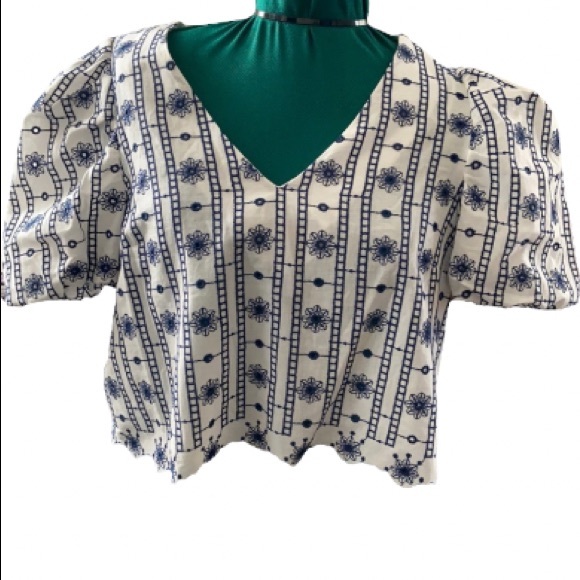 Zara Tops - Zara Women’s Crop Top Blouse Navy Blue & White